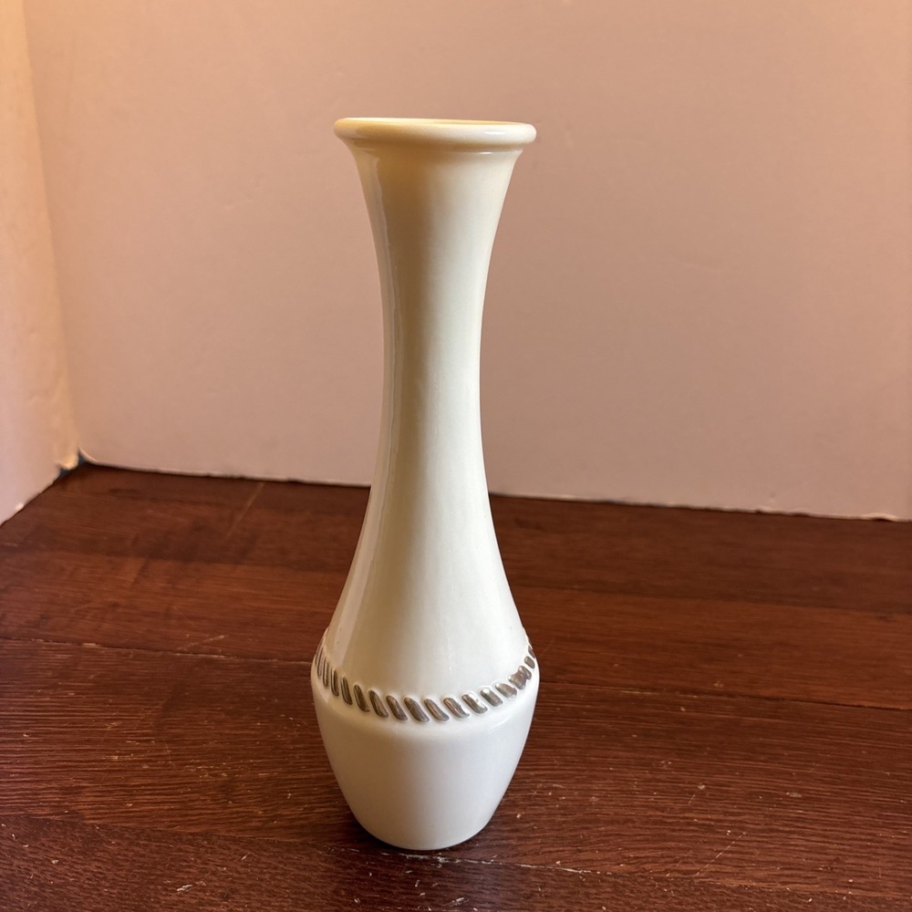 Vintage Wheaton Ware Custard Ivory Cream Glass Bud Vase Gold Rope Accent MCM EUC